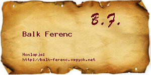 Balk Ferenc névjegykártya